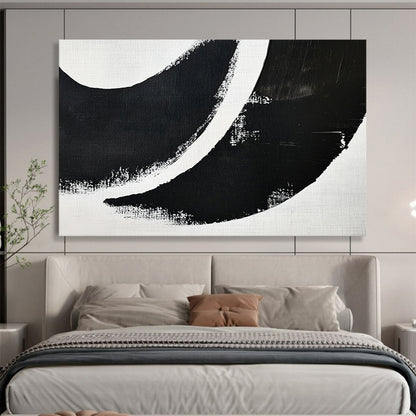 Black and White Curved Abstract Shapes - Graphic Abstract Painting On Canvas HB0493