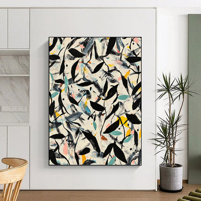 Black, Green, Blue, Yellow, Leafy Chaos "Botanical Burst" Abstract Expressionist Painting On Canvas HB081