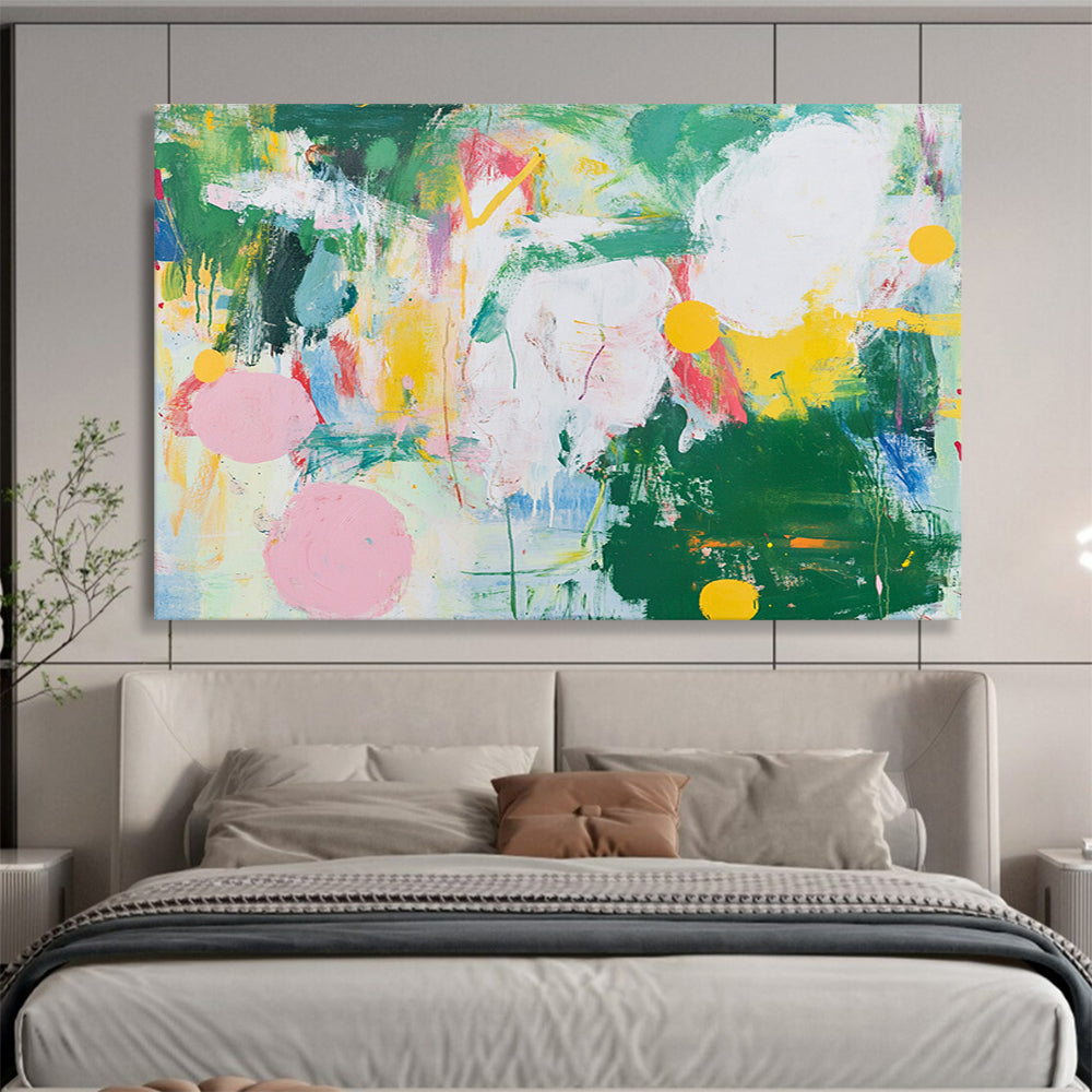“Colorful Abstract Expressionist” - Green, yellow, pink, blue, white; Vibrant abstract expressionist; Acrylic Painting On Canvas HB1251
