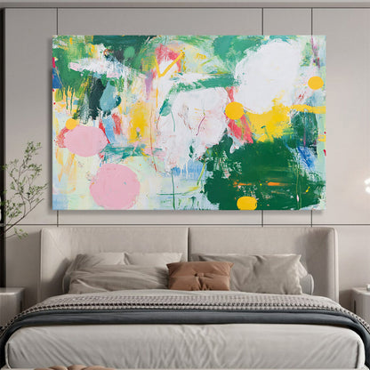 “Colorful Abstract Expressionist” - Green, yellow, pink, blue, white; Vibrant abstract expressionist; Acrylic Painting On Canvas HB1251