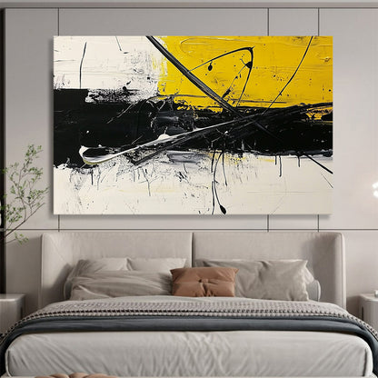 “Bold Yellow - Black Strokes” - Yellow, Black, White, Dynamic Abstract Lines - Acrylic Painting HB1626