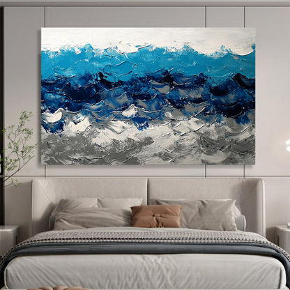 “Bold Blue Wave Textures” - Blue, White, Gray, Bold Wave Textures Painting On Canvas HB0975