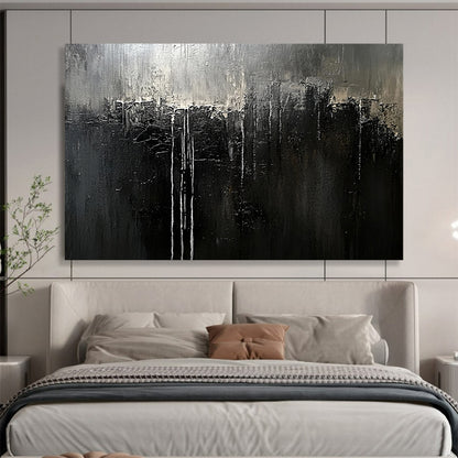 Monochrome Dripping Abstract - Dark Expressionist Painting On Canvas HB0468