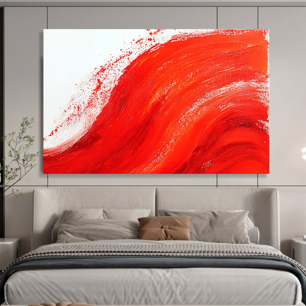 “Bold Red Wave” - Vibrant Red, White, Dynamic Brushstrokes - Abstract Acrylic Painting HB1730