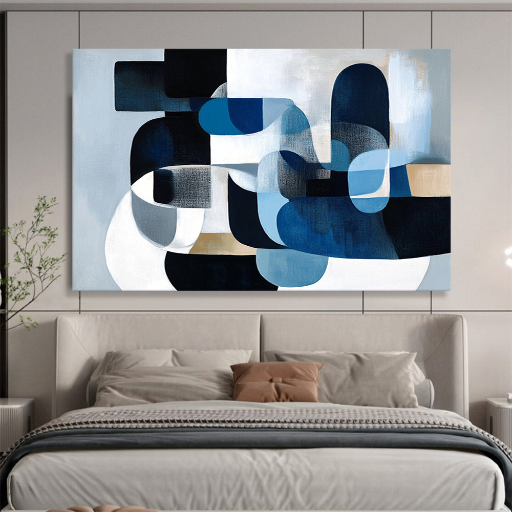 “Blue - Gray Geometric Shapes” - Blue, gray, white, Abstract Geometric Painting HB0638