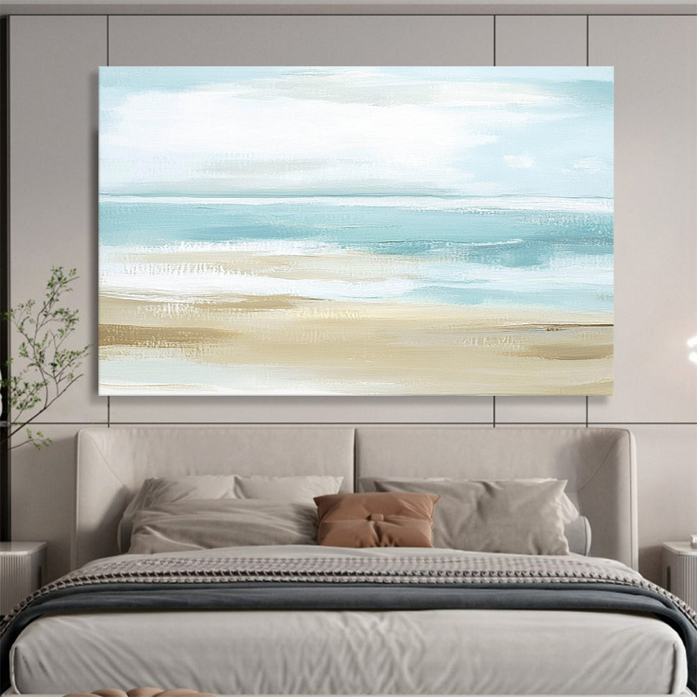 “Soft Beach Abstraction” - Light Blue, Beige, White, Hazy Coastal Scene - Abstract Oil Painting HB1769