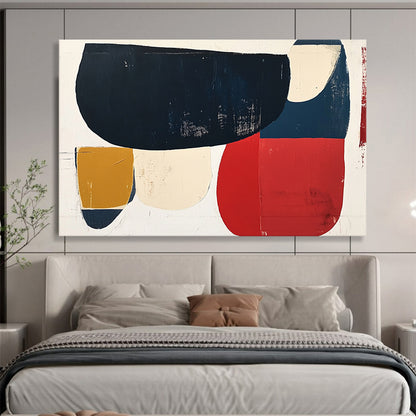 “Colorful Geometric Shapes” - Navy, red, beige, mustard, Modern Abstract Painting On Canvas HB0615