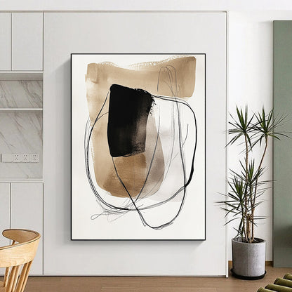 Modernist abstract art featuring watercolor and ink wash with earthy tones and minimalist shapes on a beige background for a unique aesthetic. DLZ1726
