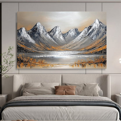 “Textured Mountain Landscape” - Gray, Brown, White, Textured Mountain Scene Painting On Canvas HB0969