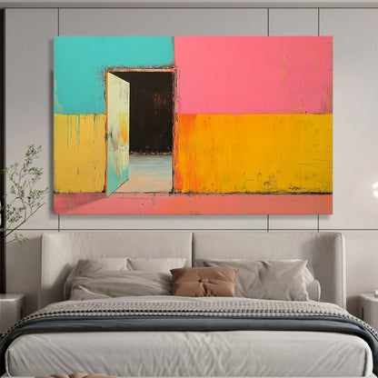 “Colorful Doorway” - A doorway in a brightly colored wall, Abstract Architectural Painting On Canvas HB0553