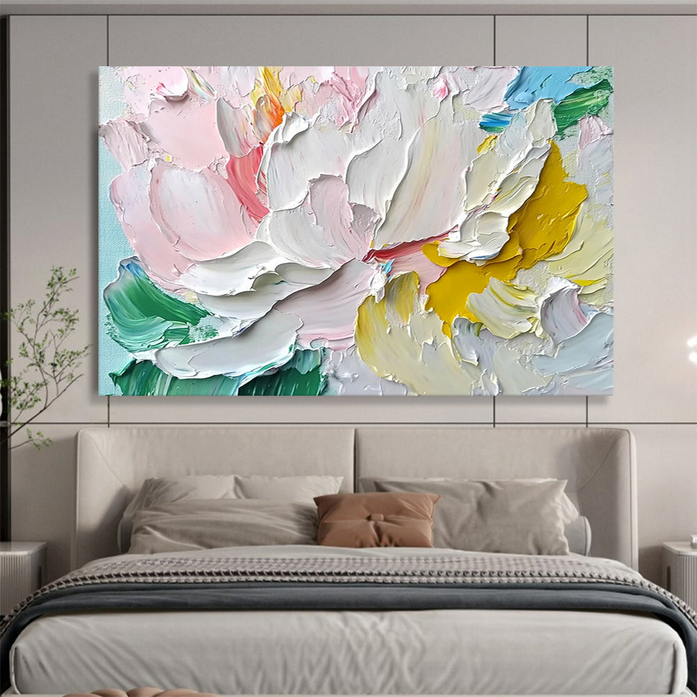 “Textured Pastel Peony” - Pastel Palette, Textured Peony Flower Painting On Canvas HB0876