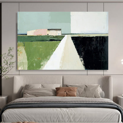 Green, Pink, Blue and Black Minimalist Landscape "Quiet Path" Painting On Canvas HB0658