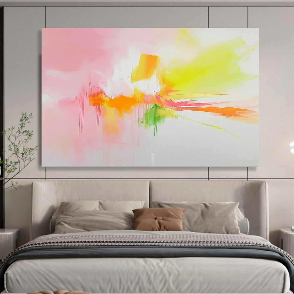 “Vibrant Pastel Abstract Burst” - Pink, yellow, orange, green; Soft pastel abstract with drips; Acrylic Painting On Canvas HB1218