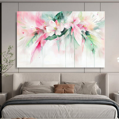 “Dreamy Floral Watercolor with Feathers” - Pink, White, Green, Softly Flowing Flowers and Feathers - Watercolor Painting HB1773