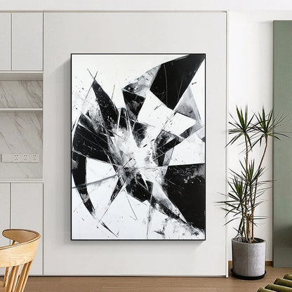 Black and White Geometric Shards "Broken Order" Painting On Canvas HB268