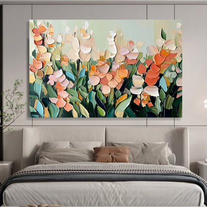 “Soft - Toned Floral Field” - Muted Palette, Layered Floral Landscape Painting On Canvas HB0878