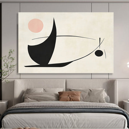 “Abstract Black - Pink Shapes” - Black, pink, and curved lines, Abstract Geometric Painting On Canvas HB0548