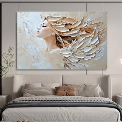 “Angelic Textured Portrait” - Soft Tones, Angelic Figure, Impasto Portrait Painting On Canvas HB0997