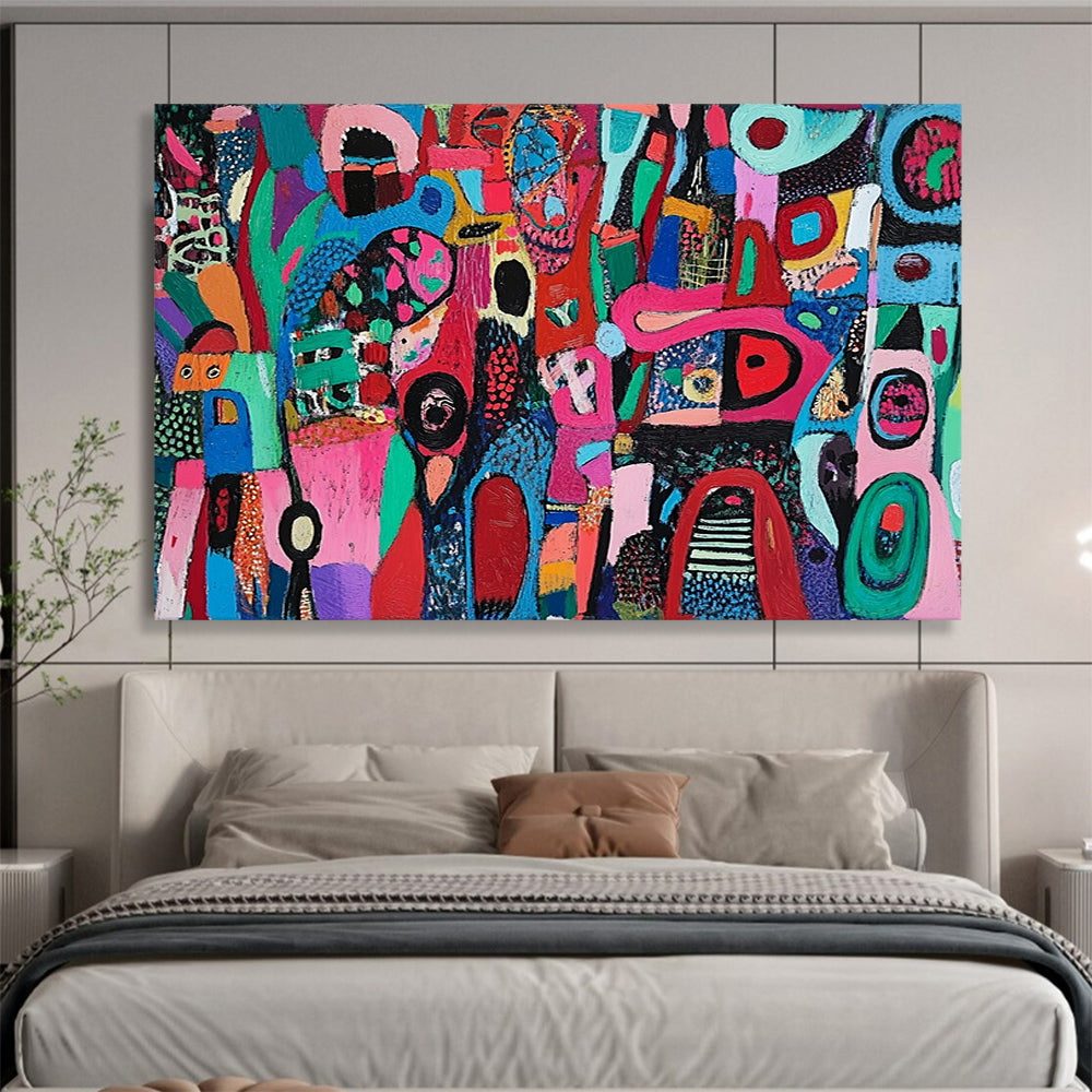 “Whimsical Colorful Shapes” - Multicolor, Abstract Shapes Painting On Canvas HB0741