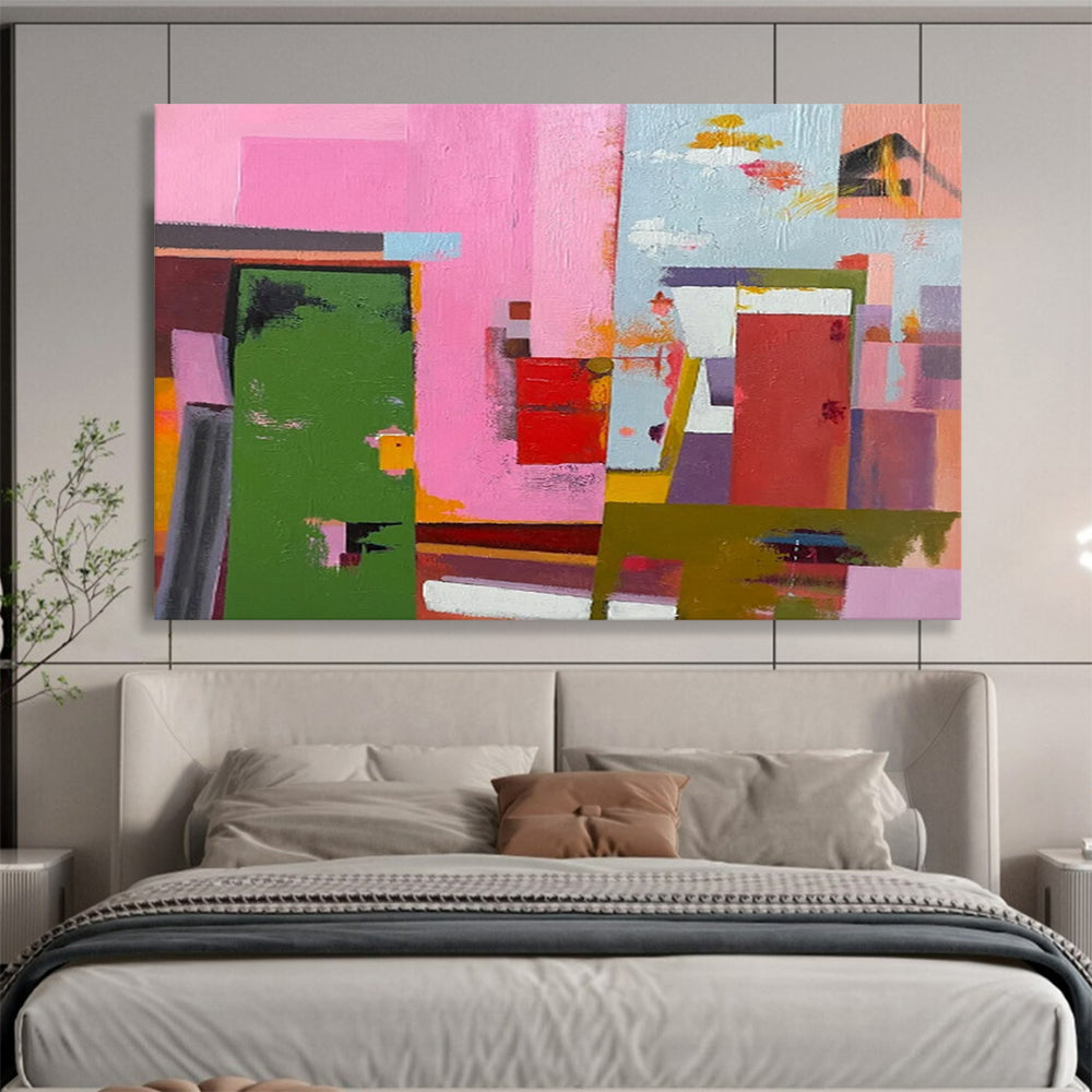 Pink - Green Color Block Abstract - Cheerful Bedroom Accent DLZ013