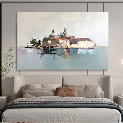 “Abstract Venetian Island” - Browns, Greys, Blues, Purple, Island Scene - Abstract Oil Painting HB1578