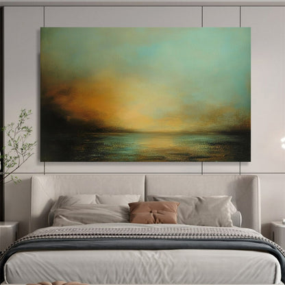 “Soft Coastal Sunset” - Blue, Orange, Muted Coastal Sunset Painting On Canvas HB0894