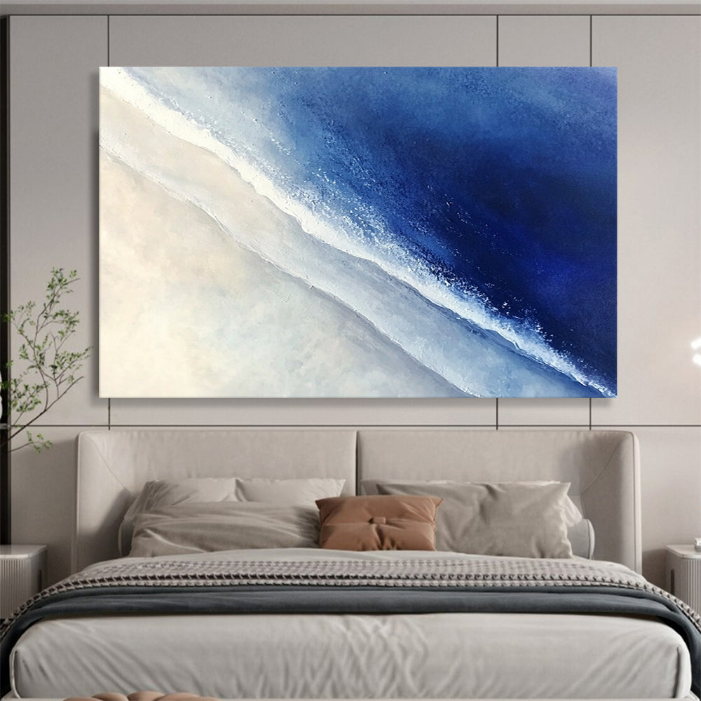 Blue Sea and White Sand Aerial View - Minimalist Coastal Painting On Canvas HB0488