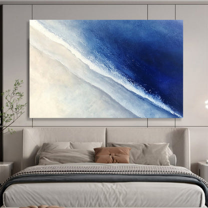 Blue Sea and White Sand Aerial View - Minimalist Coastal Painting On Canvas HB0488