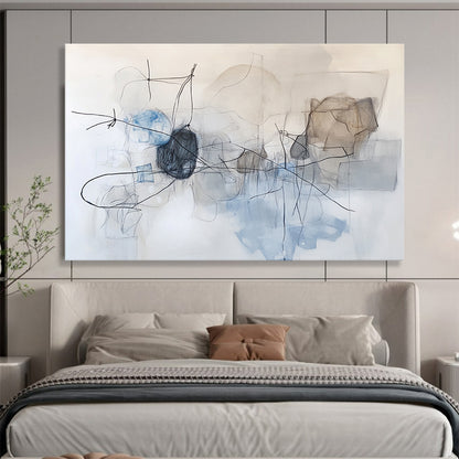 “Linear Abstract in Blue Gray” - Blue, Gray, Black with Dynamic Lines - Painting On Canvas HB1366