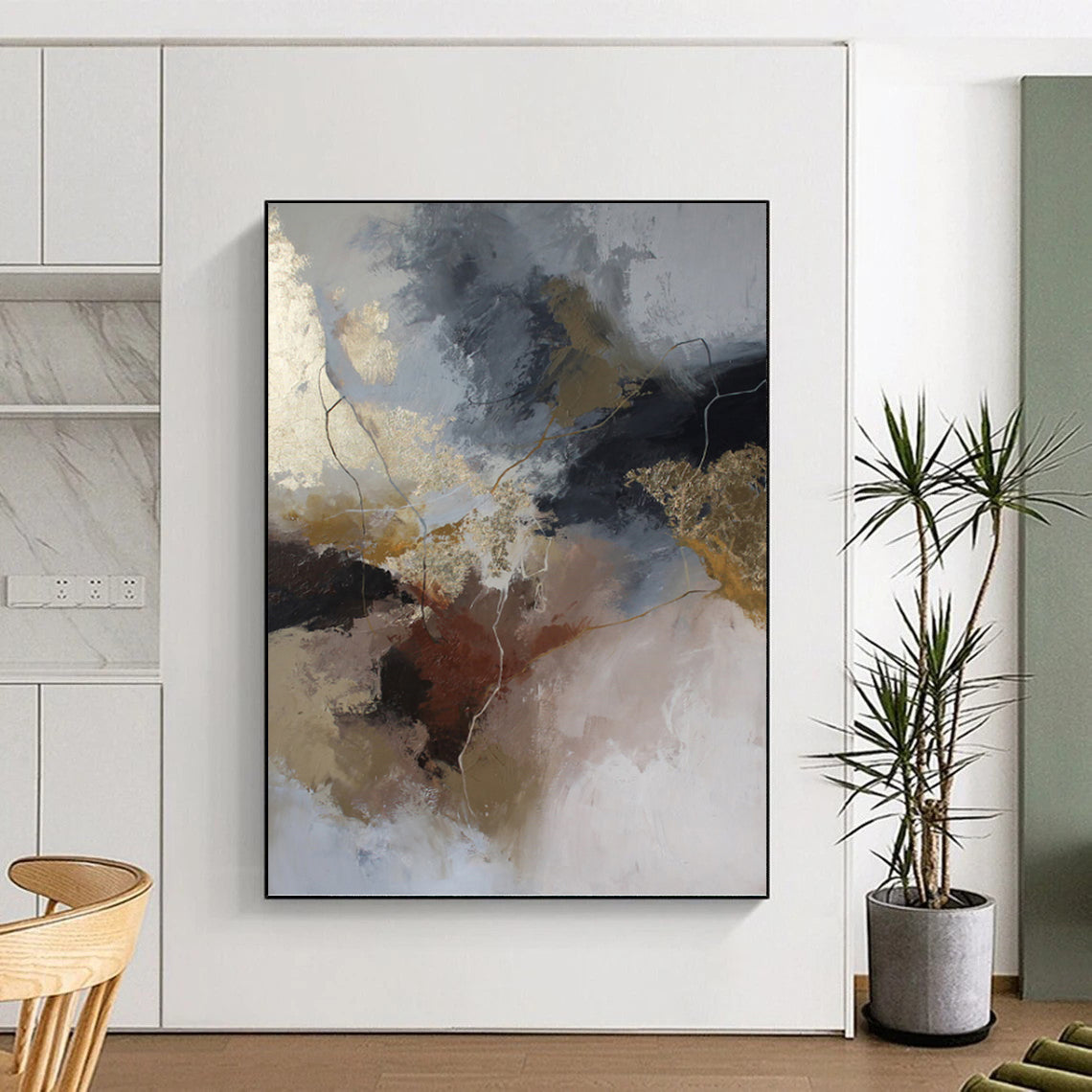 Large - Format Hand - Painted Custom Textured Abstract Mural for Office & Bedroom DKH1017