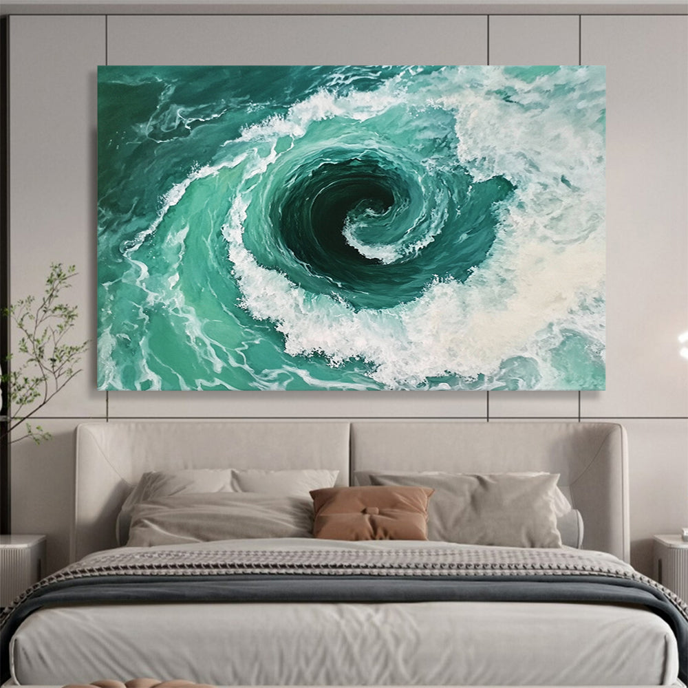 “Turquoise Vortex of the Sea” - Turquoises, Whites, Greens, Ocean Vortex - Realistic Oil Painting HB1559