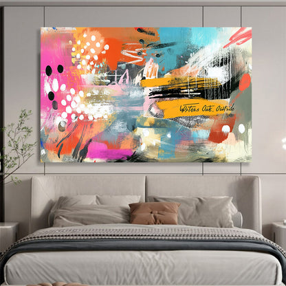 “Vibrant Abstract Collage” - Bold mix of pink, orange, blue with playful patterns, Contemporary Mixed - Media Painting On Canvas HB0539