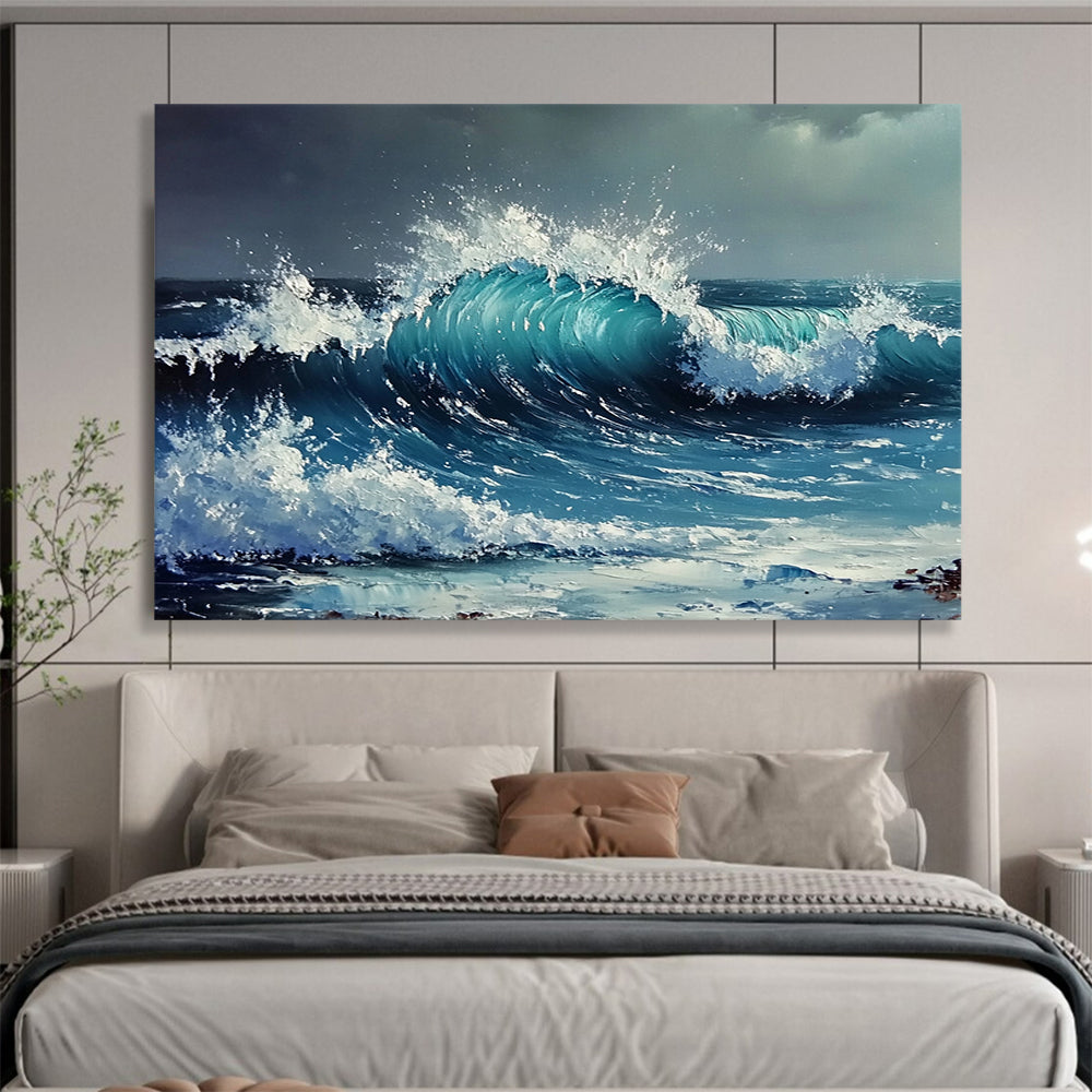 “Crashing Blue Wave” - Vivid blue wave, white foam, Dynamic Seascape Painting On Canvas HB0584