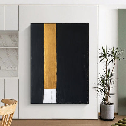 Black, Gold, White, Vertical Stripes "Elegant Divide" Abstract Modernist Painting On Canvas HB113