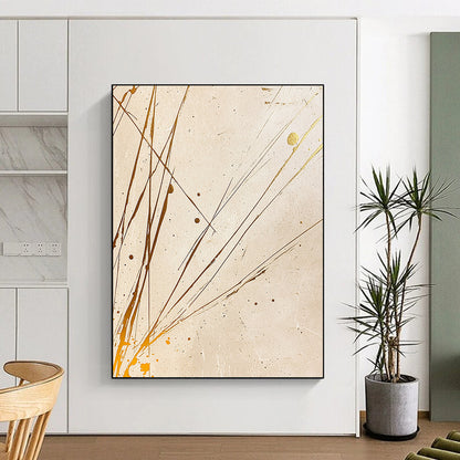 Beige, Gold, Splattered Lines "Earthy Elegance" Abstract Painting On Canvas HB033