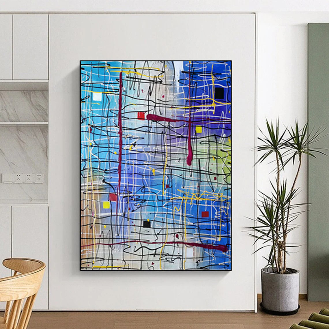 Impressive Vertical Hand - Painted Custom Abstract Canvas (with Rocky Textures) for Office and Entryway DKH1583