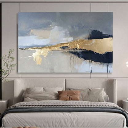 “Gilded Mist” - Gray, Gold, Black, Abstract Textured Landscape Painting On Canvas HB1068