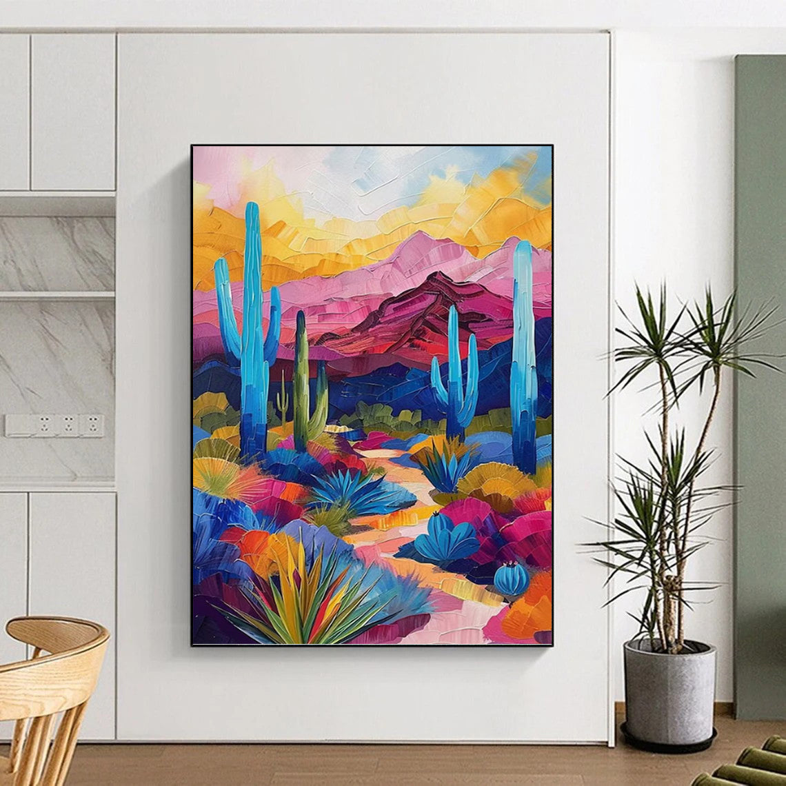 Sky - High Vertical Hand - Painted Textured Custom Abstract Mural for Bar and Hallway DKH1556