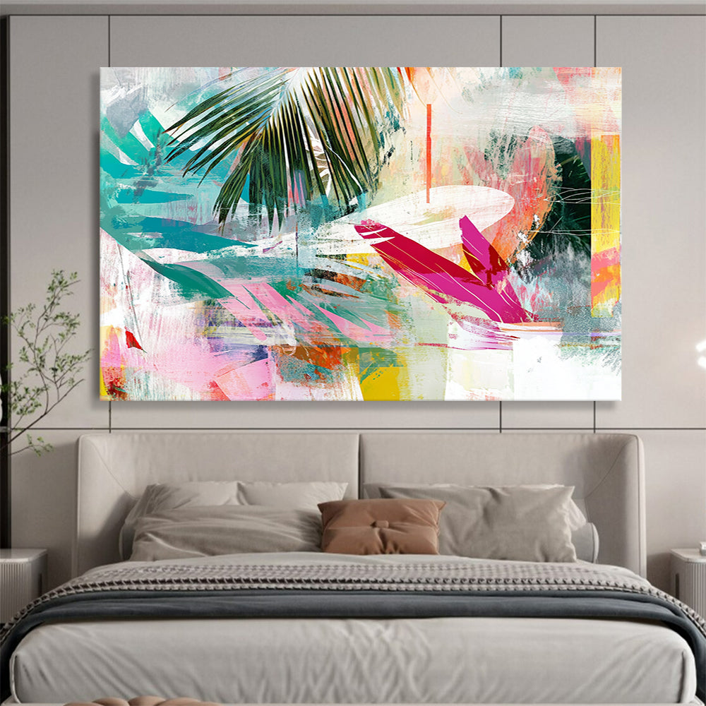 “Colorful Tropical Leaf Collage” - Colorful Palette, Tropical Leaves, Abstract Collage Painting On Canvas HB0854