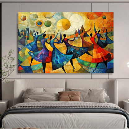 “Abstract Dancers” - Colorful, Geometric, Dancers Painting On Canvas HB0749