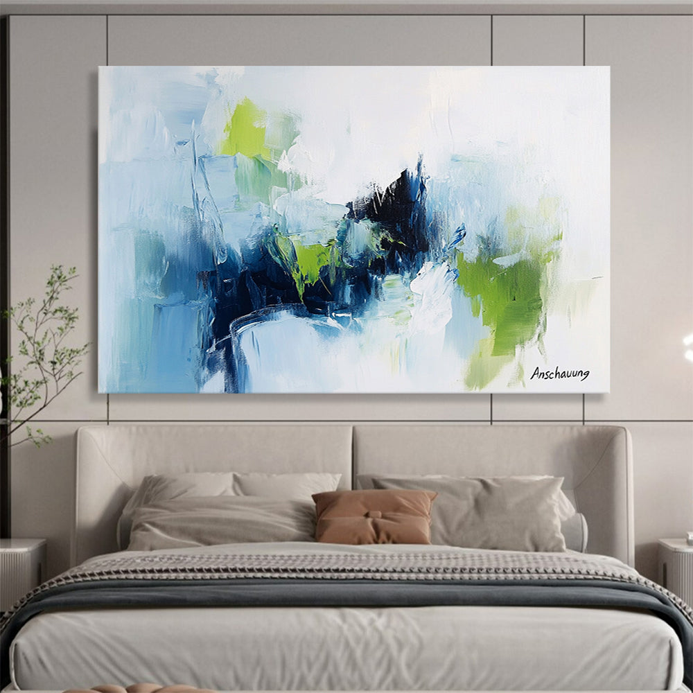 “Blue - Green Abstract” - Blue, green, white, Abstract Expressionist Painting HB0626