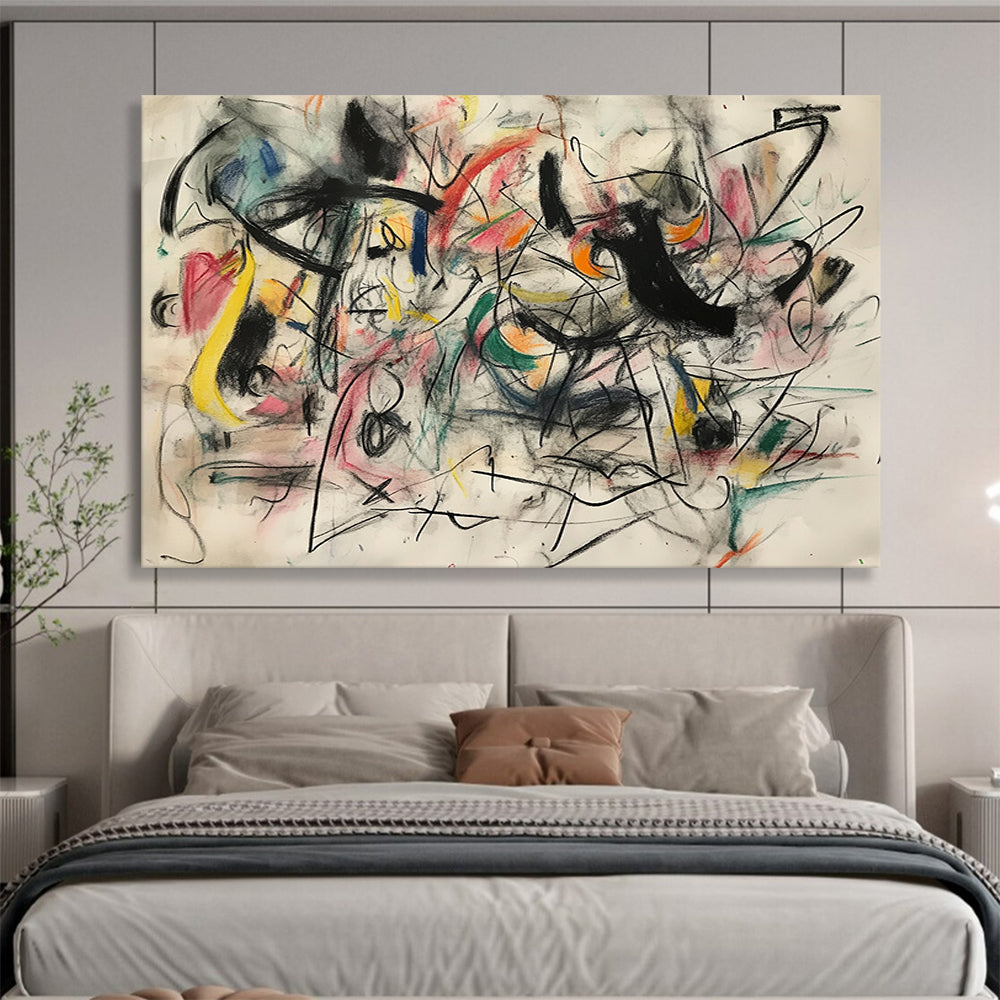 “Chaotic Colorful Abstract” - Multicolor lines, dynamic shapes, white background, Abstract Expressionist Painting On Canvas HB0601