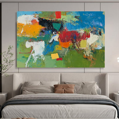 “Vibrant Color Block Chaos” - Green, Blue, Red, Yellow with Bold Blocks - Painting On Canvas HB1368