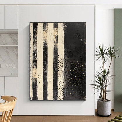 Black, White & Gold Striped Dots - “Vintage Star Map” Painting On Canvas HB196