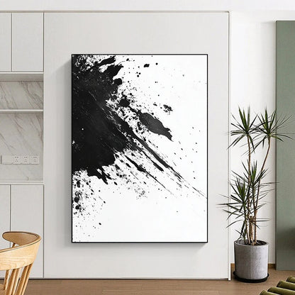 Black and White Energetic Splatter "Dynamic Impact" Painting On Canvas HB300
