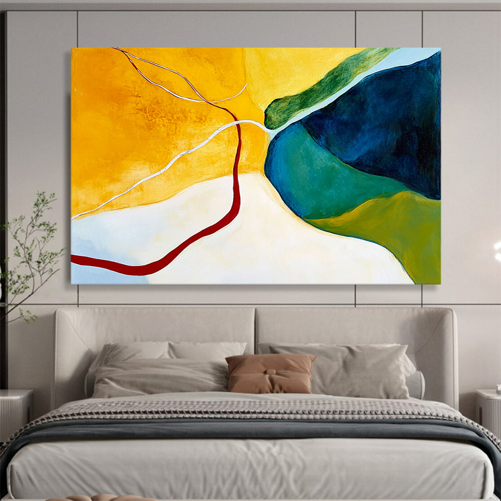 Yellow, Green, Blue with Curved Lines - “Vibrant Pathways” Painting On Canvas HB1448