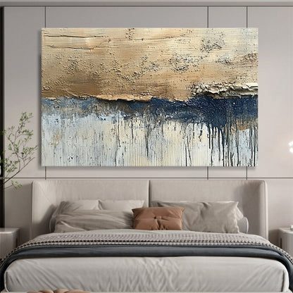 “Textured Earth Tones” - Beige, Blue, White, Raw Textured Painting On Canvas HB1014