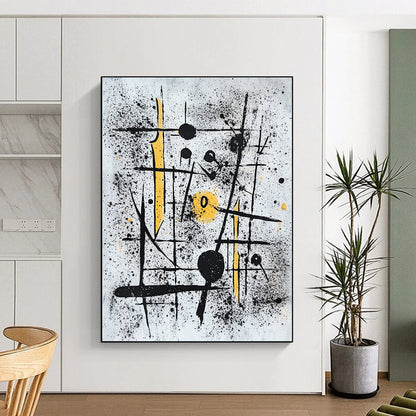 Black, White & Yellow Spattered Lines - “Chaotic Energetic Scribbles” Painting On Canvas HB205