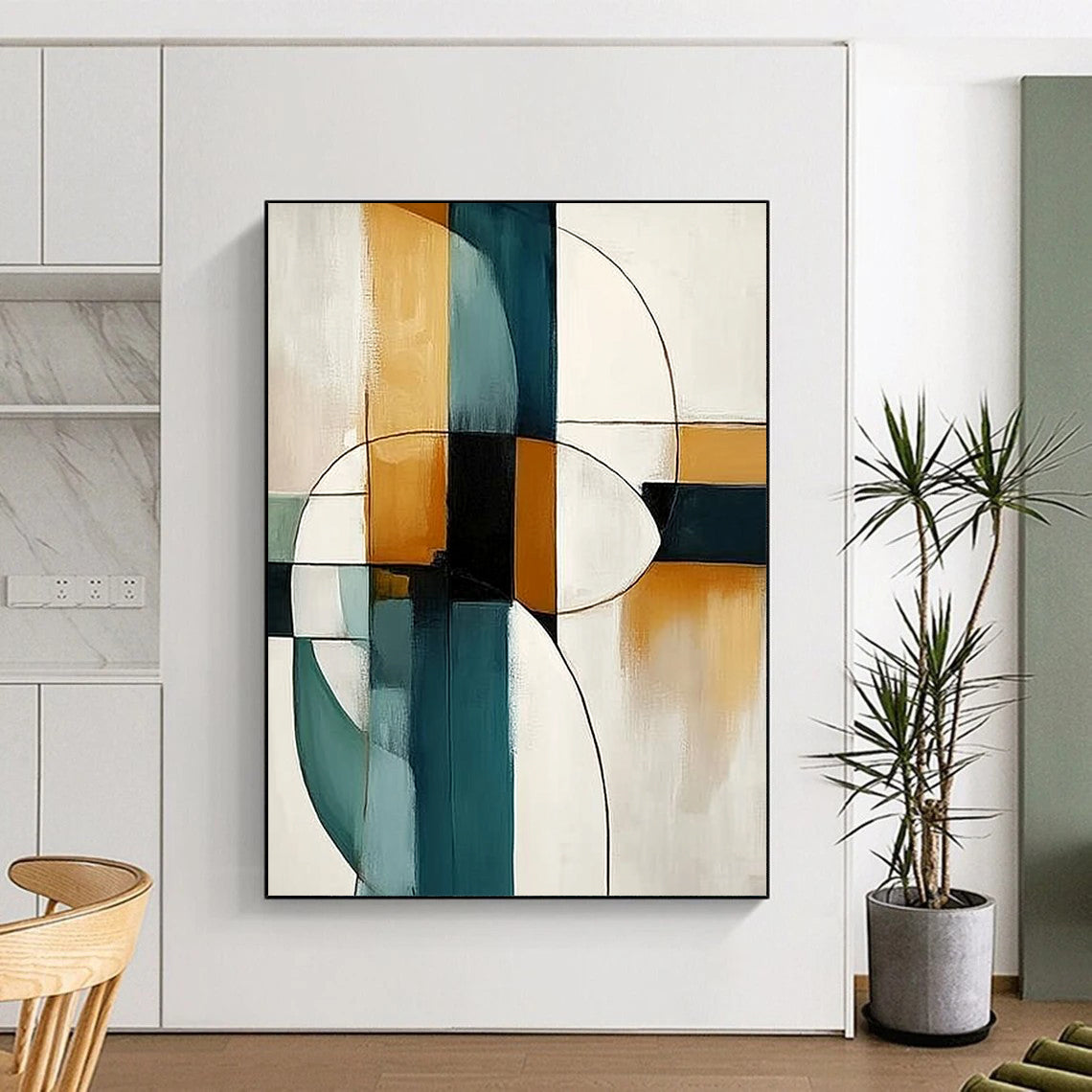 Contemporary large hand-painted abstract artwork featuring vibrant colors and dynamic shapes, perfect for modern spaces and artistic expression. DLZ1773