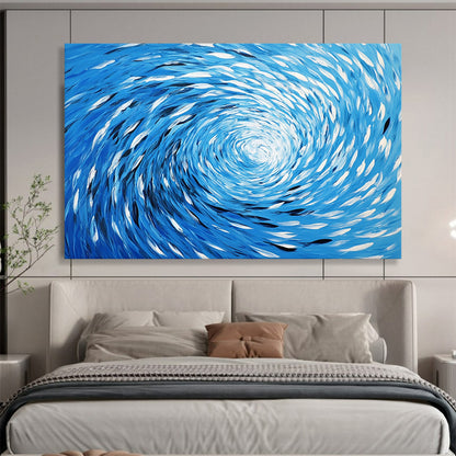 “Blue Fish Spiral” - Blue, White, Fish Spiral Oil Painting On Canvas HB0724